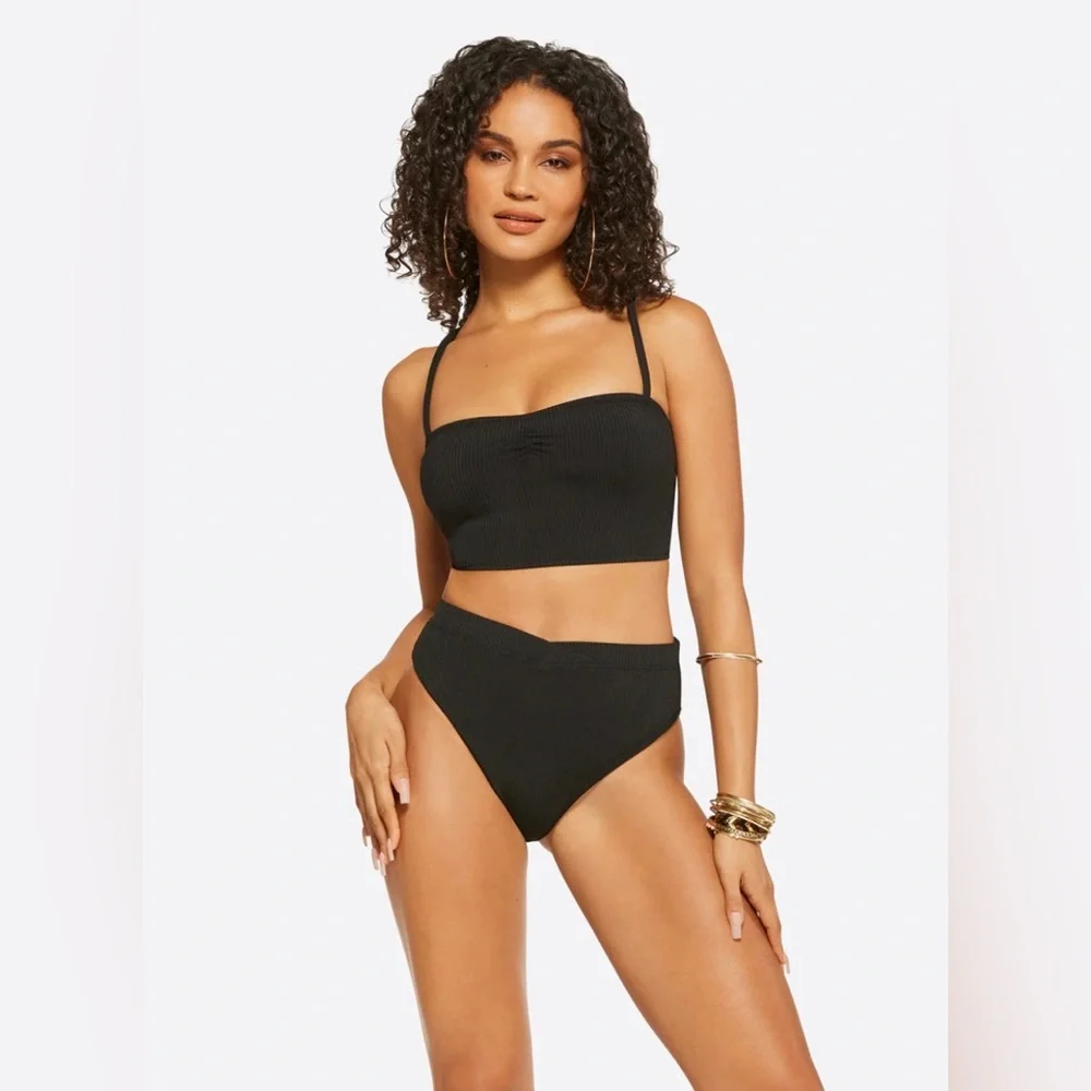 JESSICA SIMPSON | ✨NEW✨ Textured Solids Open Back Bikini Set in Black